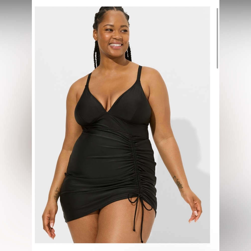 Torrid Black One-Piece Swimsuit with Ruched Detailing